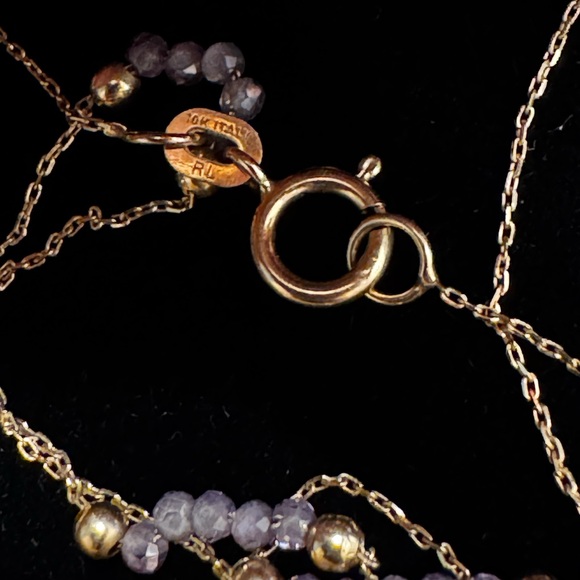 10k yellow gold amethyst bead station necklace - Picture 4 of 8